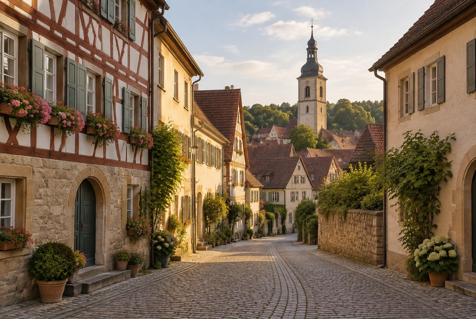 Historische Straße einer Kleinstadt in der Region Hohenlohe